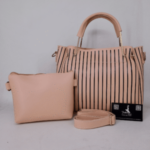 Normal Size Black lining 2 pcs Hand Bag Peech Color