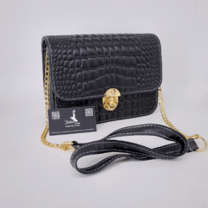 Long Chain Cross Body Bag Crocodile Texture Black color