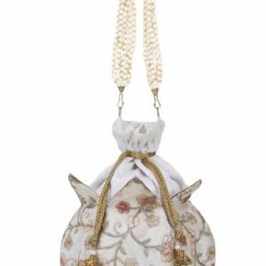 Off White Embroidered Potli