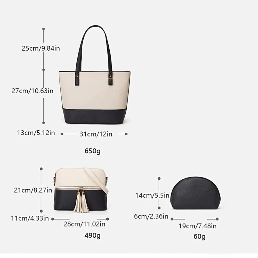 Eliza 3 PCs Tote Bag White & Black Color