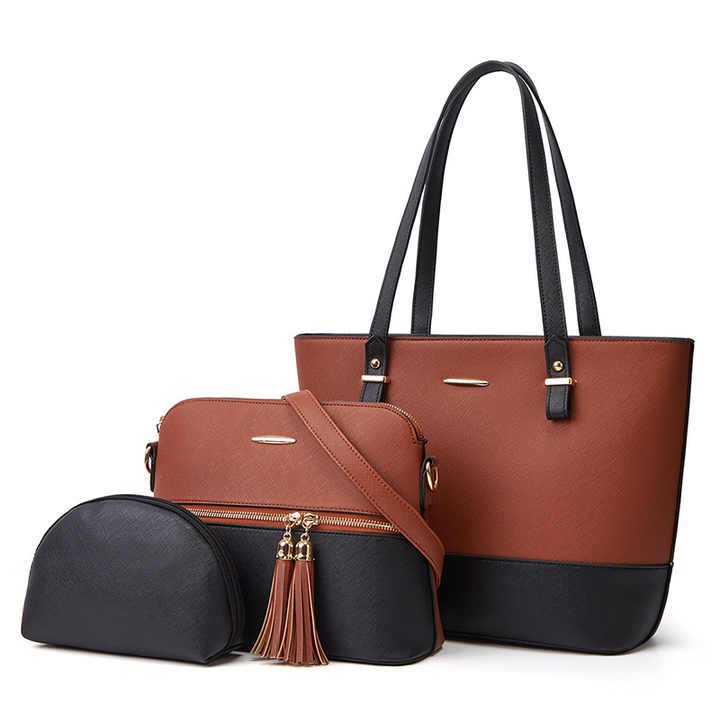 Eliza 3 PCs Tote Bag Brown & Black Color