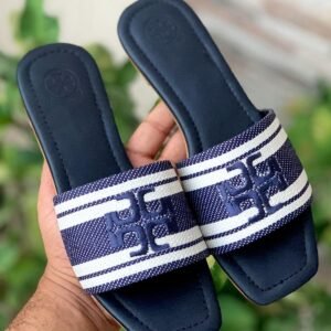 Tory Burch Embroidery Flat Slipper - Blue / 36
