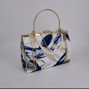 Hazel Chain Crossbody Bag Blue Leaf Texture