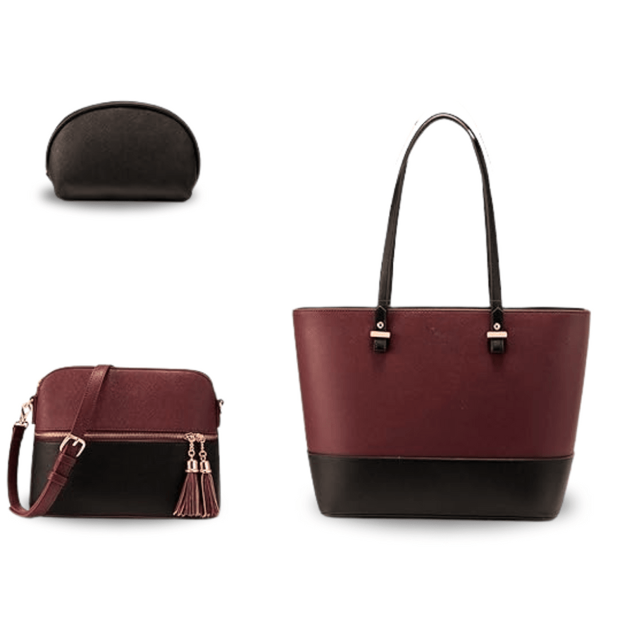 Eliza 3 PCs Tote Bag Black & Mehroon Color