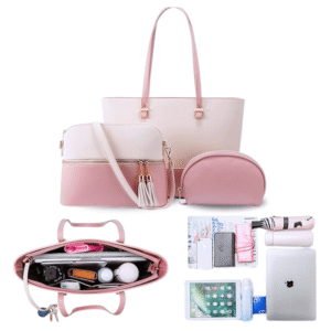 Eliza 3 PCs Tote Bag White & Pink Color