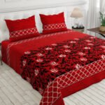 3 Pcs Cotton Bedsheet- Red leaf (Premium)
