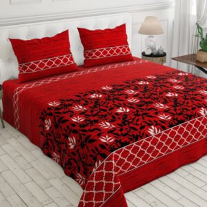 3 Pcs Cotton Bedsheet- Red leaf (Premium)