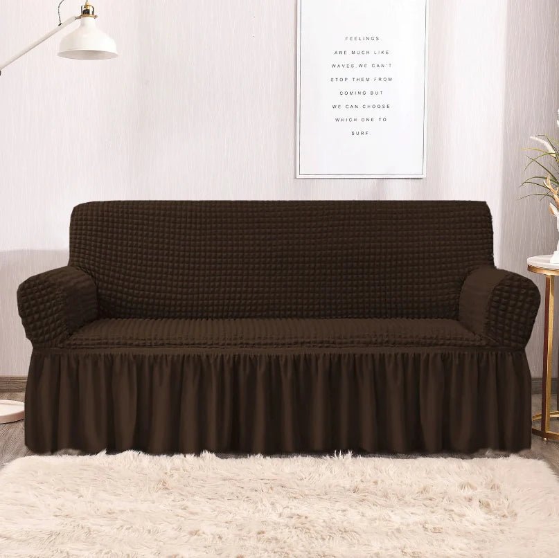 RUFFELED SUR SUCKER TURKISH SOFA COVER - Dark Brown