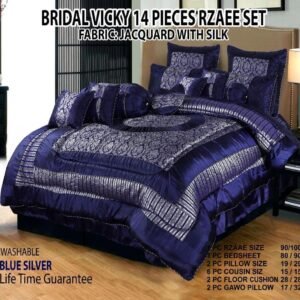 Luxury Fitted Razai 14 PCS Bridal Set Blue