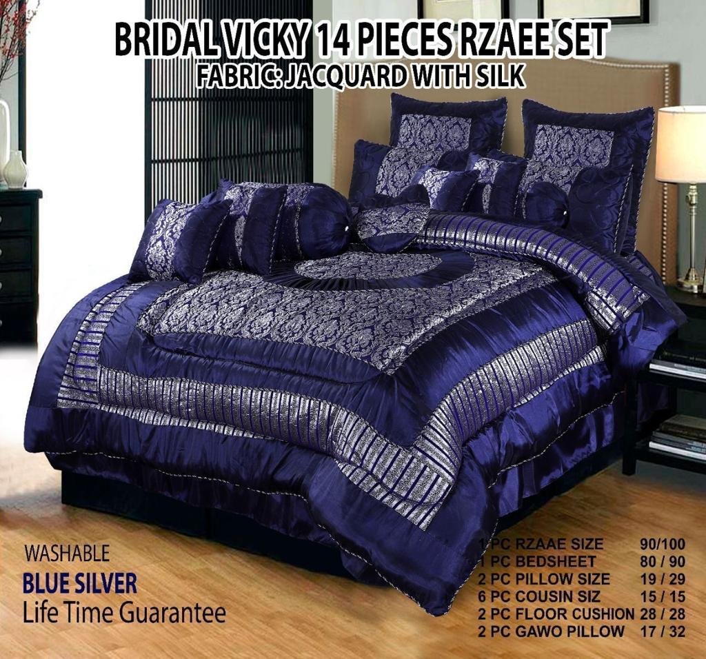 Luxury Fitted Razai 14 PCS Bridal Set Blue