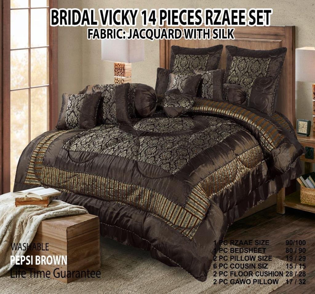 Luxury Fitted Razai 14 PCS Bridal Set Dark Brown