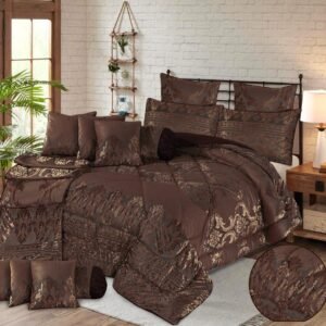 Luxury Fitted Razai 14 PCS Bridal Set Dark Brown